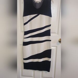 Rachel Rachel Roy XL BlackWhite Colorblock SheerTop&Ham Slvless Women Midi Dress